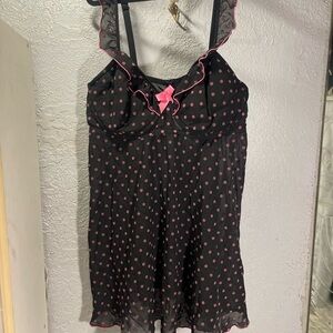 Cacique Black Nightdress with Pink Polka Dots